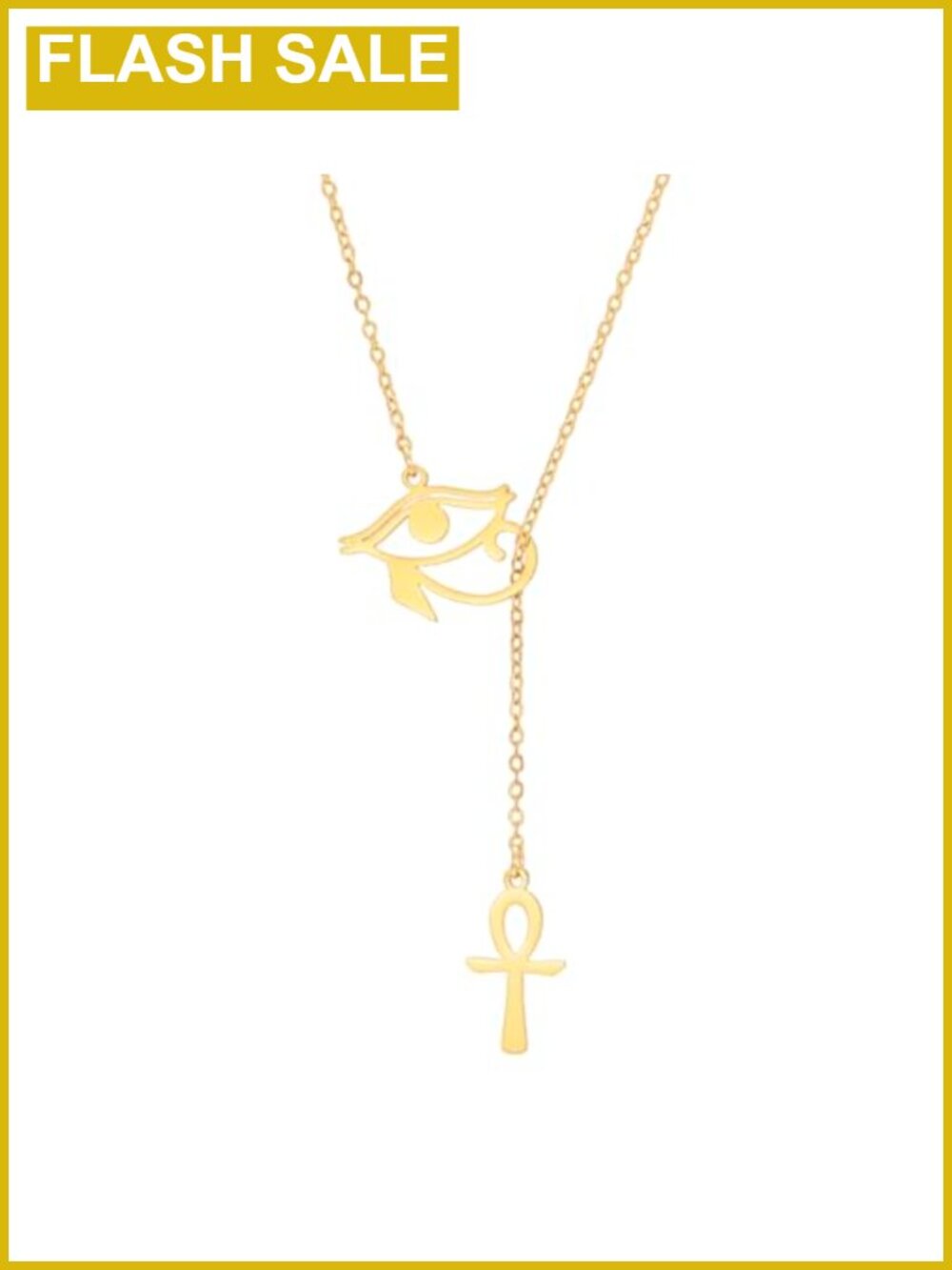 Egyptian Ankh Cross Eye of Horus Y Necklace Stainless Steel